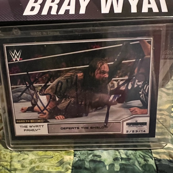 Bray Wyatt fan bundle. Funko pop, action figure, and autographed Topps card. - Picture 2 of 3